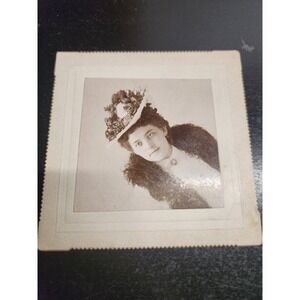 Victorian Mounted Photograph Woman Fancy Hat Fur Collar Antique Portrait 4x5